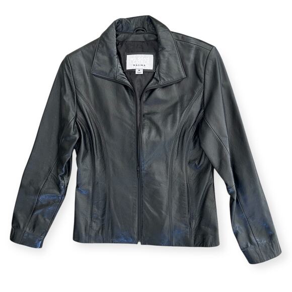 Vintage Wilsons Leather Maxima Black Zip Up Leather Moto Biker Jacket Womens M - Picture 2 of 10